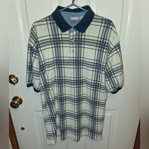 Men's Bugle Boy Polo Shirt, Blue/Cream Check, Large, NWOT